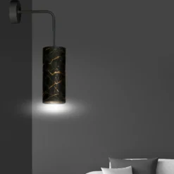 Aplique de pared Joni, textil, 1 luz negro marmolado