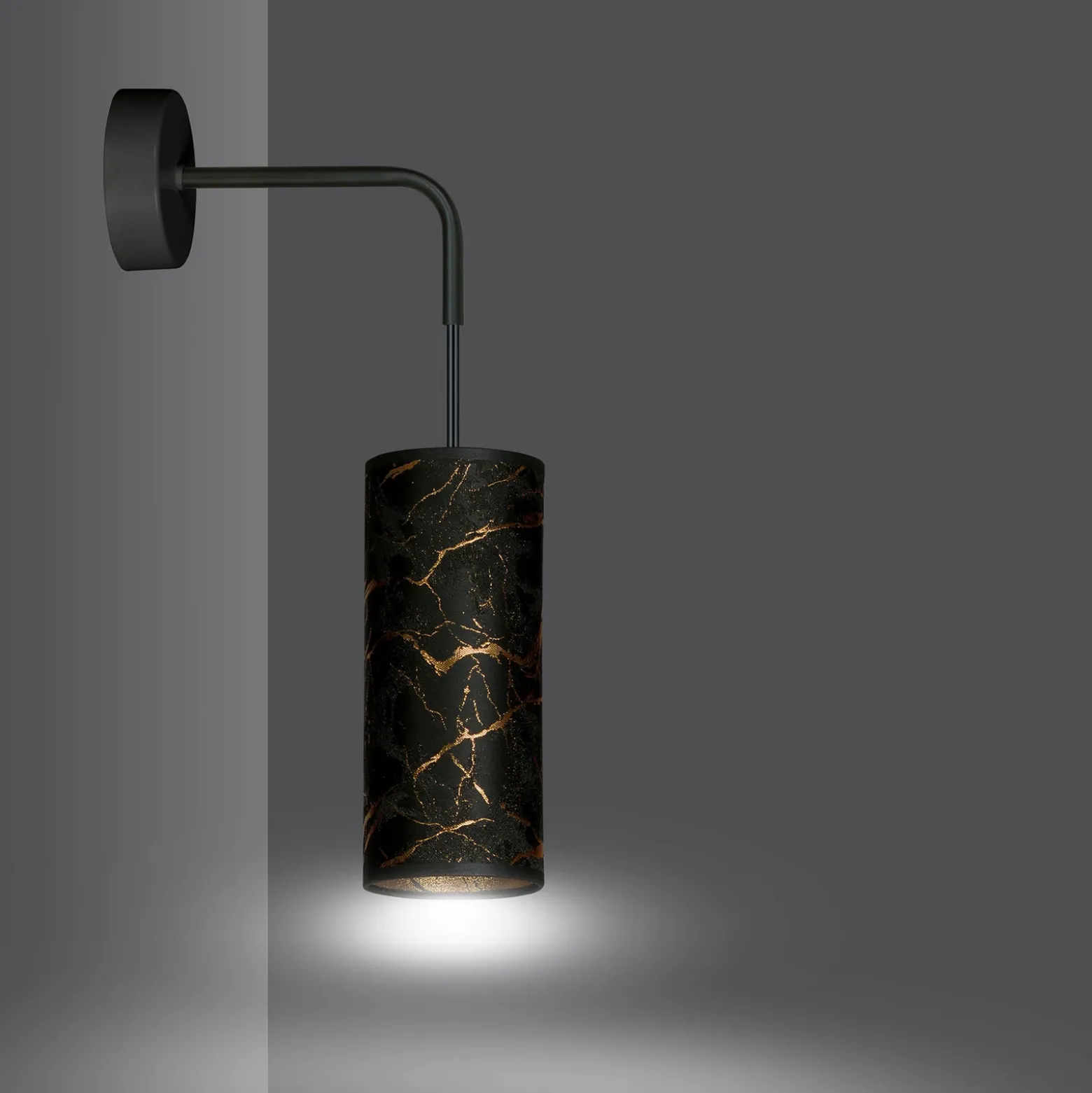 Aplique de pared Joni, textil, 1 luz negro marmolado