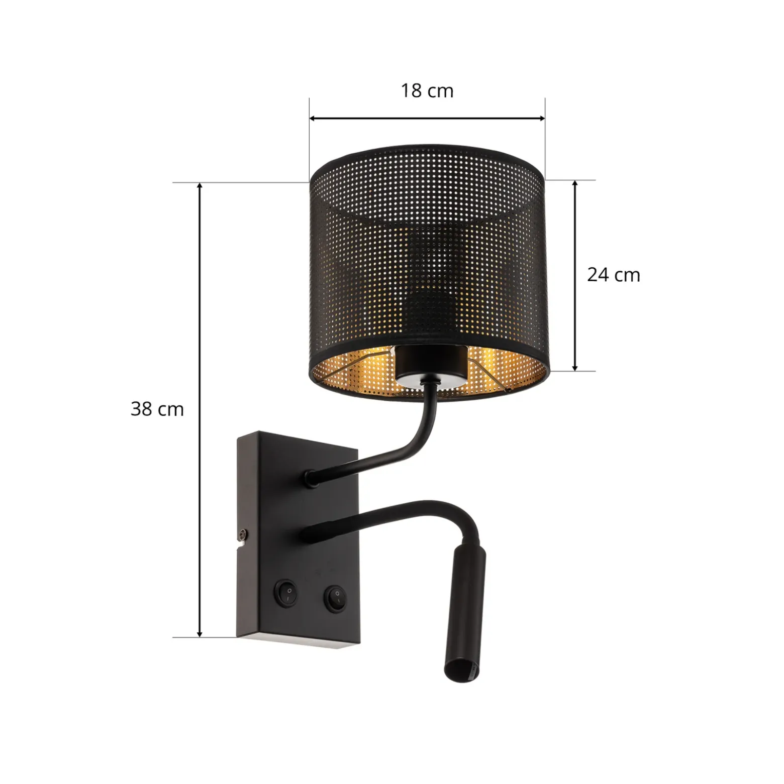 Aplique de pared Jovin de 1 luz con foco negro/dorado