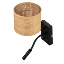 Aplique de pared Jovin 1 luz con foco, pantalla de ratán