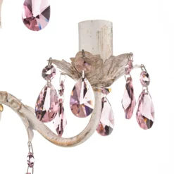 Aplique de pared Kate 2 luces, blanco, cristales rosas