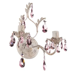 Aplique de pared Kate 2 luces, blanco, cristales rosas