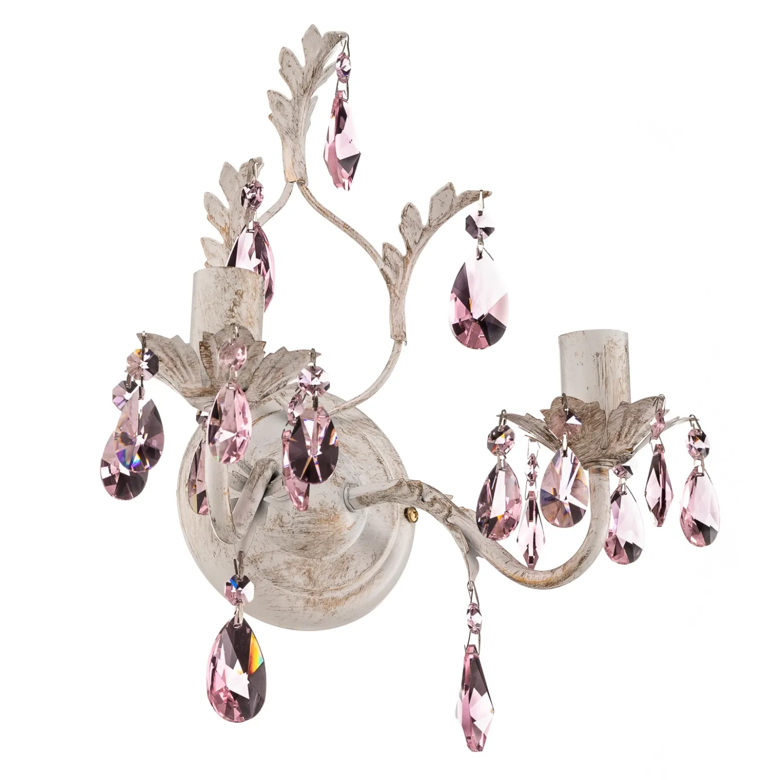 Aplique de pared Kate 2 luces, blanco, cristales rosas