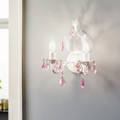 Aplique de pared Kate 2 luces, blanco, cristales rosas