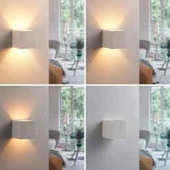 Aplique de pared Kay de Lindby, blanco, yeso, juego de 2 unidades