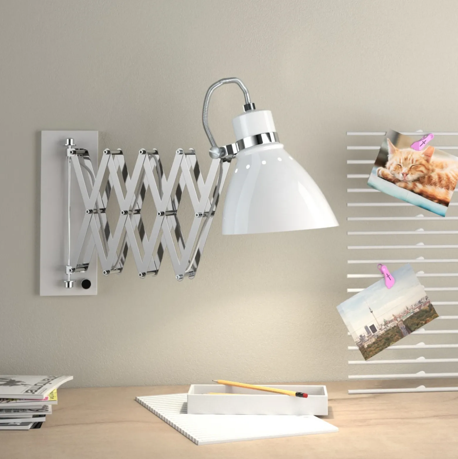 Aplique de pared Kordian, blanco, orientable, metal, E27