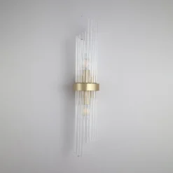 Aplique de pared Lara, altura 56 cm, dorada/transparente, vidrio/metal