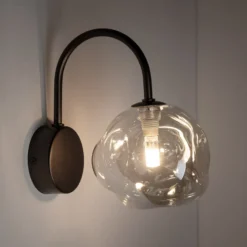 Aplique de pared Lava, marrón, cristal, altura 21 cm, G9