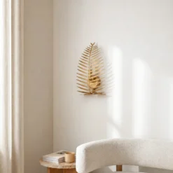 Aplique de pared LEAF, color dorado, altura 30 cm, metal, E14