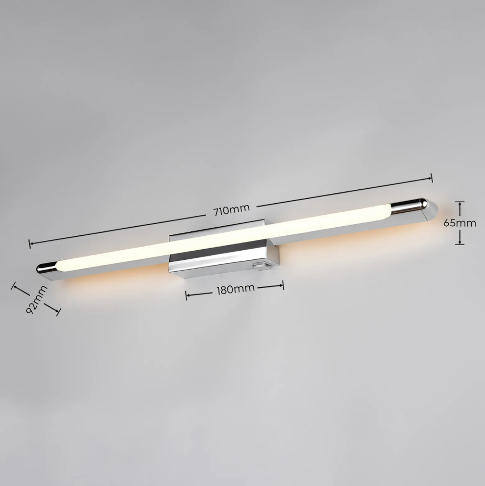 Aplique de pared LED Alberto, cromado, 71 cm de ancho, metal, IP44