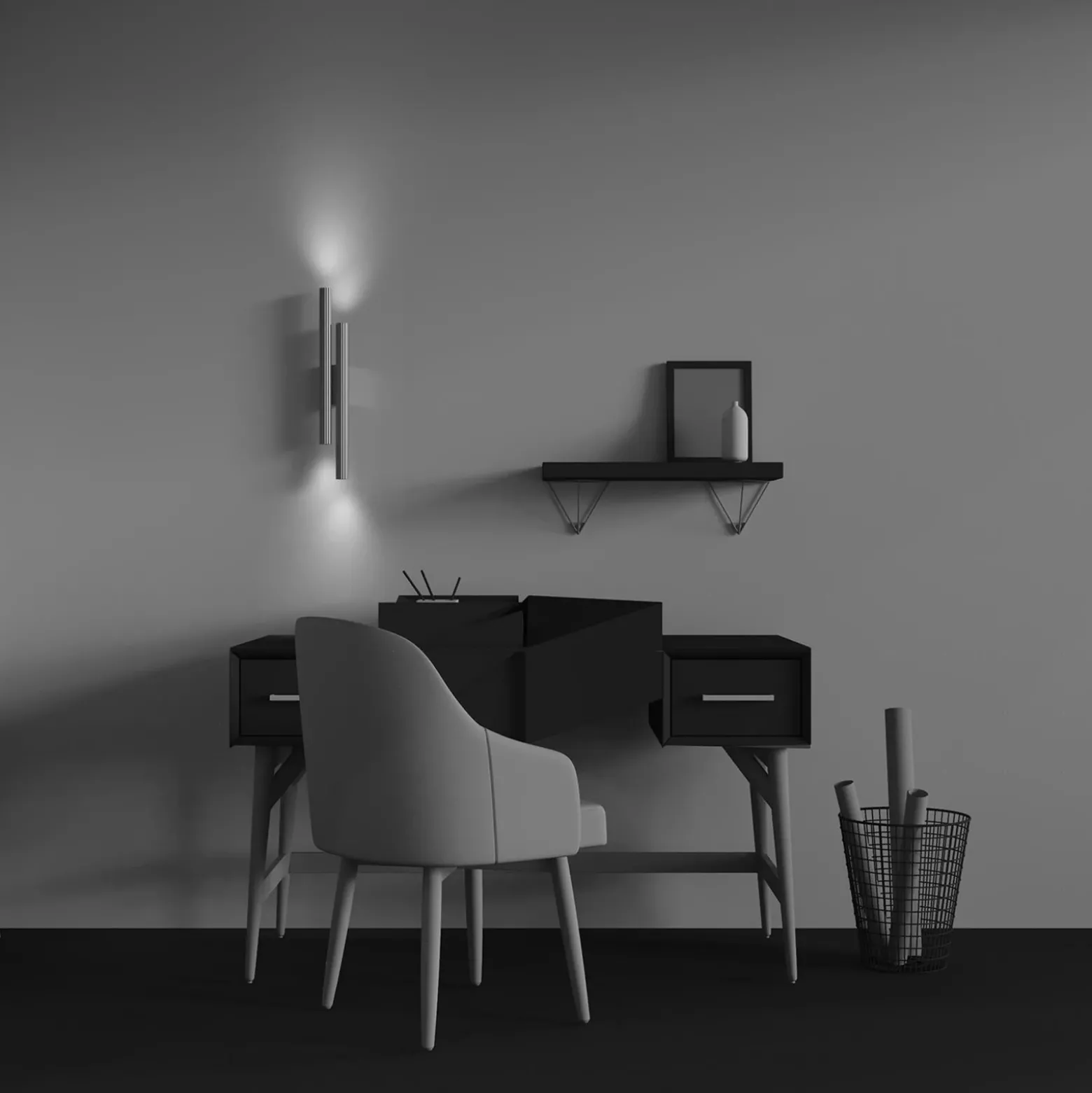 Aplique de pared LED Calipso, latón, altura 49 cm, metal, 4 luces.