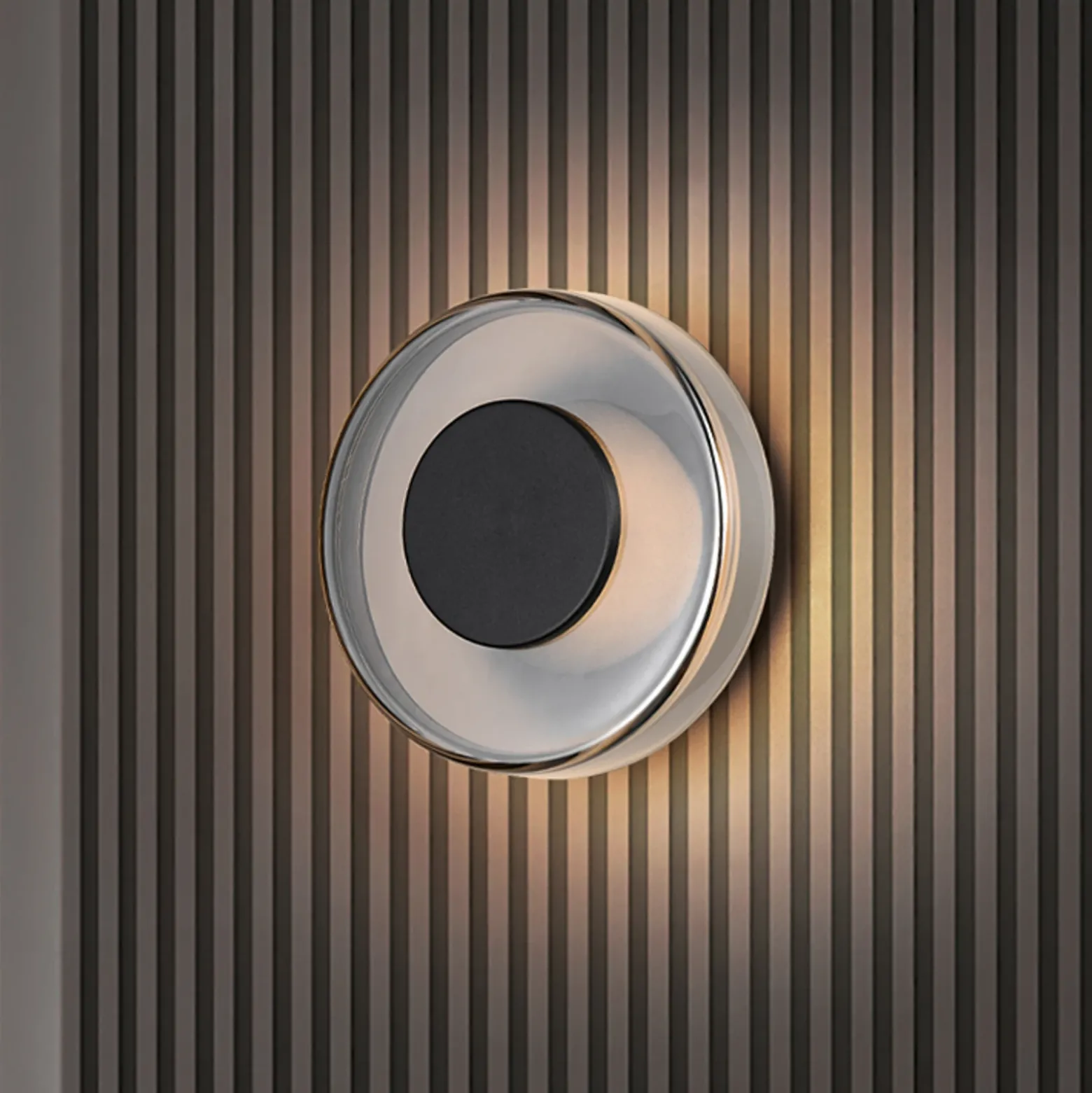 Aplique de pared LED Celeste, negro/cromo, Ø 22 cm cristal atenuable