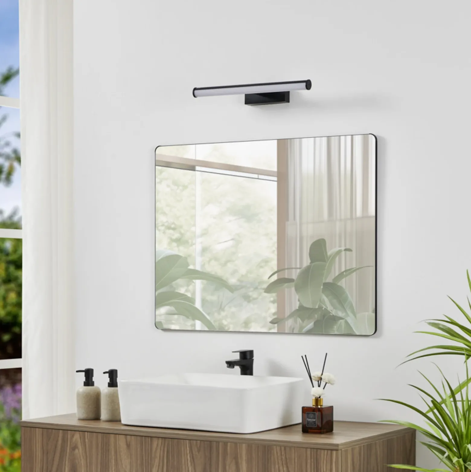 Aplique de pared LED EGLO VADUMI, 40 cm de ancho, negro, IP44