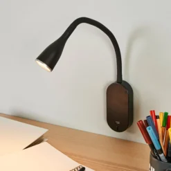 Aplique de pared LED Enna de Lindby, 34 cm, negro, interruptor, USB