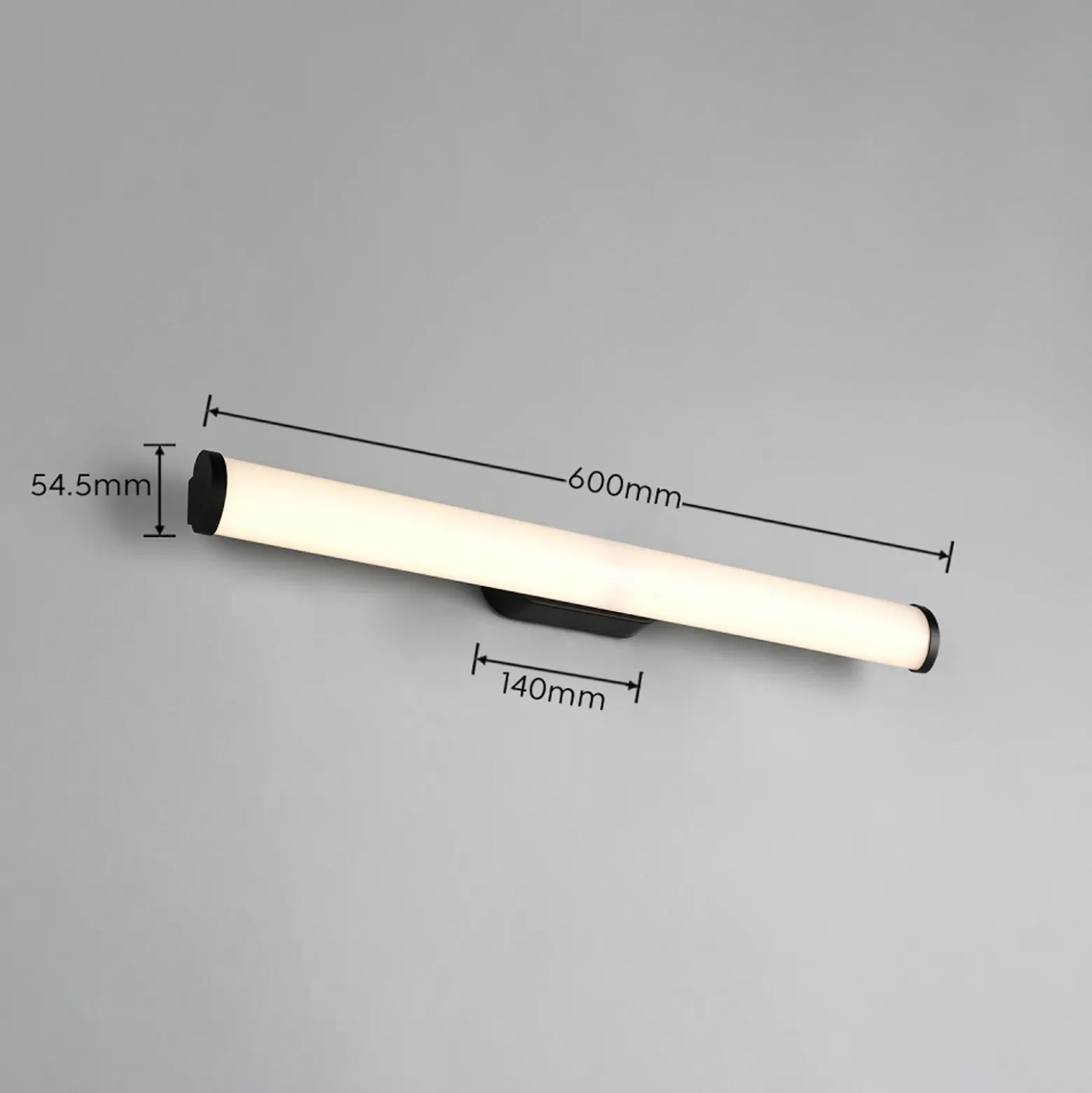 Aplique de pared LED Ernesto, negro, 60 cm de ancho, 3.000 K, IP44