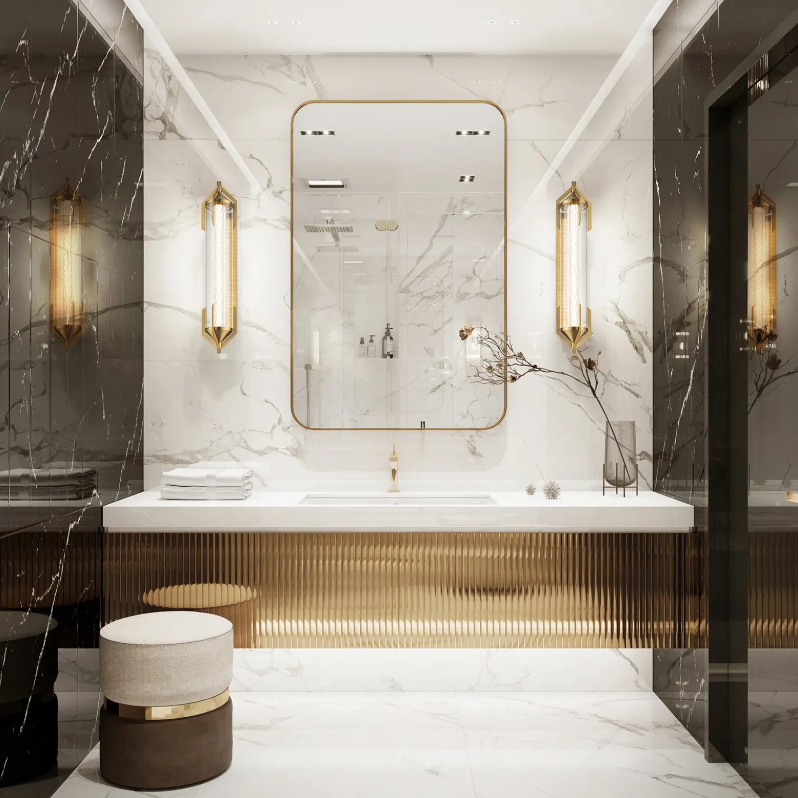 Aplique de pared LED ESPADA dorado cepillado Ancho 70 cm Metal IP44
