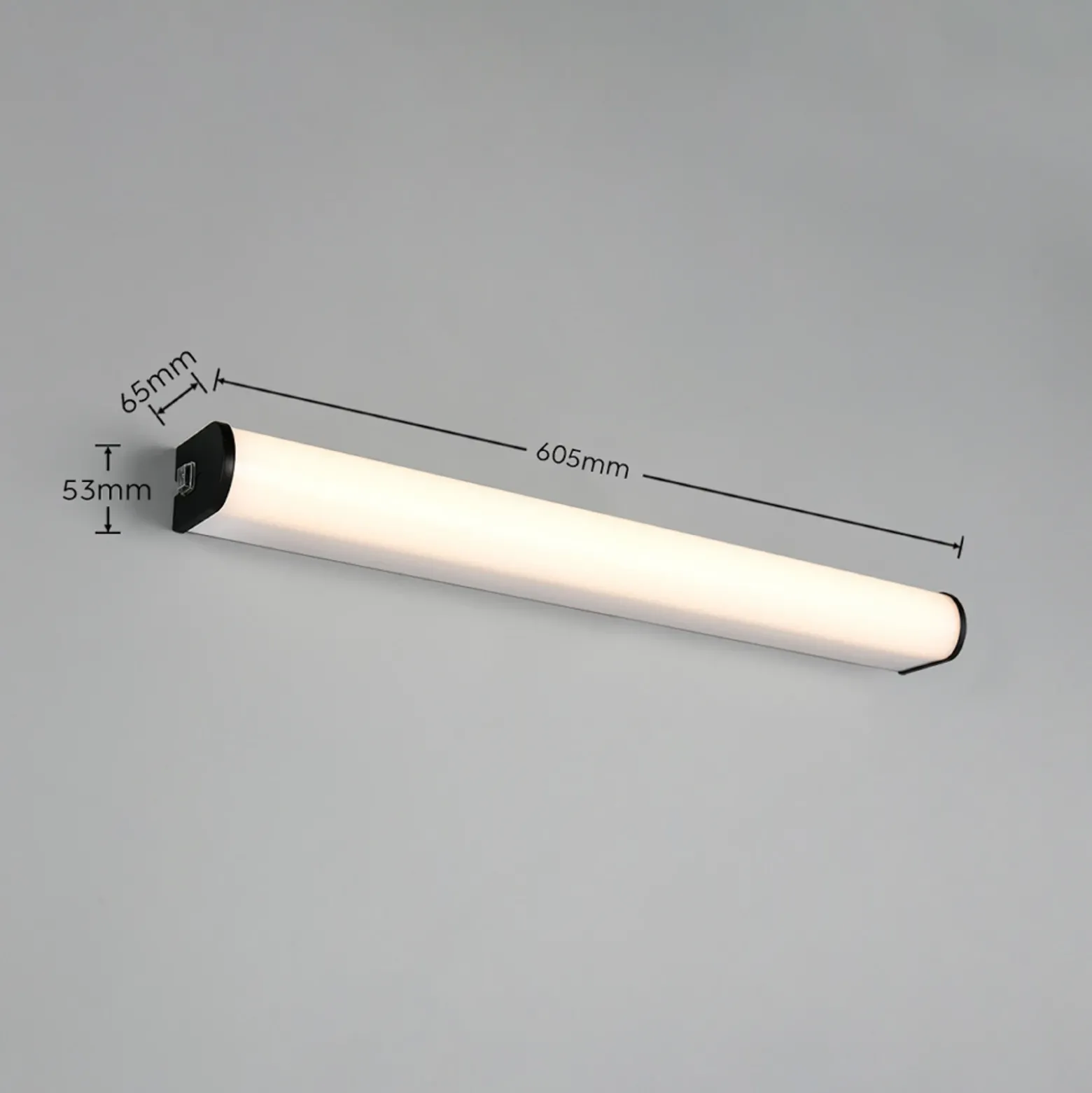 Aplique de pared LED Giacomo, 60 cm de ancho, negro, metal, IP44