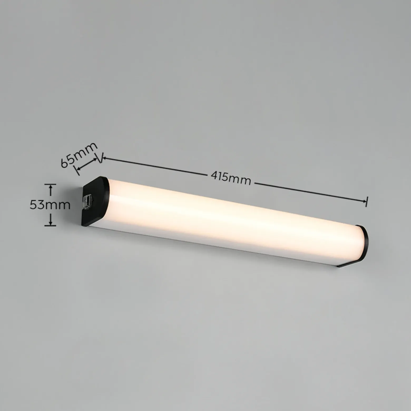 Aplique de pared LED Giacomo, 41 cm de ancho, negro, metal, IP44