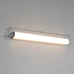 Aplique de pared LED Giacomo, 60 cm de ancho, cromado, metal, IP44