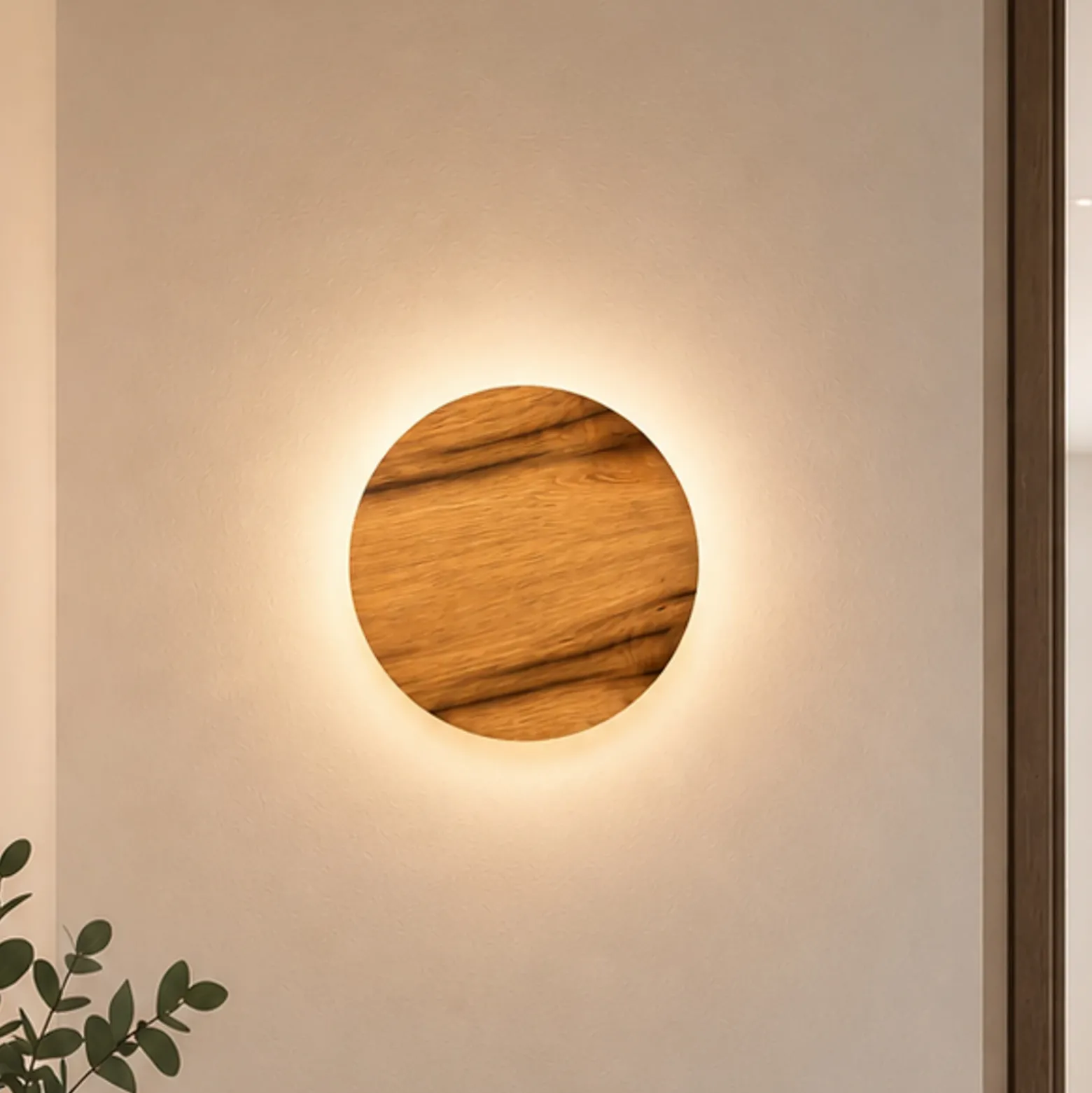 Aplique de pared LED Havana M, roble con nudos/metal, Ø 34 cm, IP44
