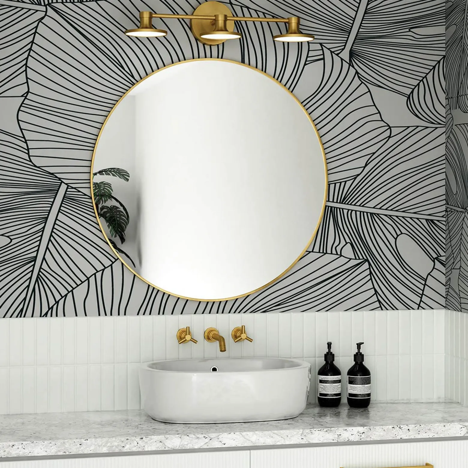 Aplique de pared LED Issa, color dorado, 52 cm, 3 luces, metal, IP44