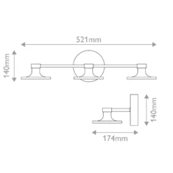 Aplique de pared LED Issa, color dorado, 52 cm, 3 luces, metal, IP44