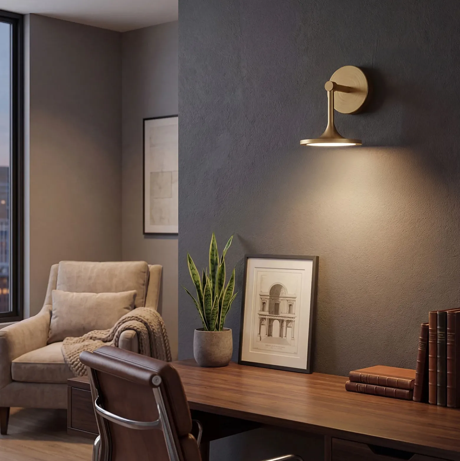 Aplique de pared LED Issa, color dorado, altura 20 cm, metal, IP44