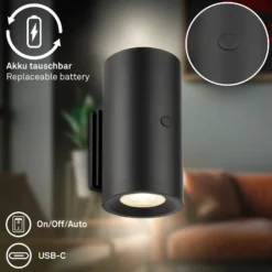 Aplique de pared LED Isy, negro mate, plástico, 3000 K
