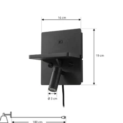 Aplique de pared LED Lindby Auden, negro, enchufe, estación de carga
