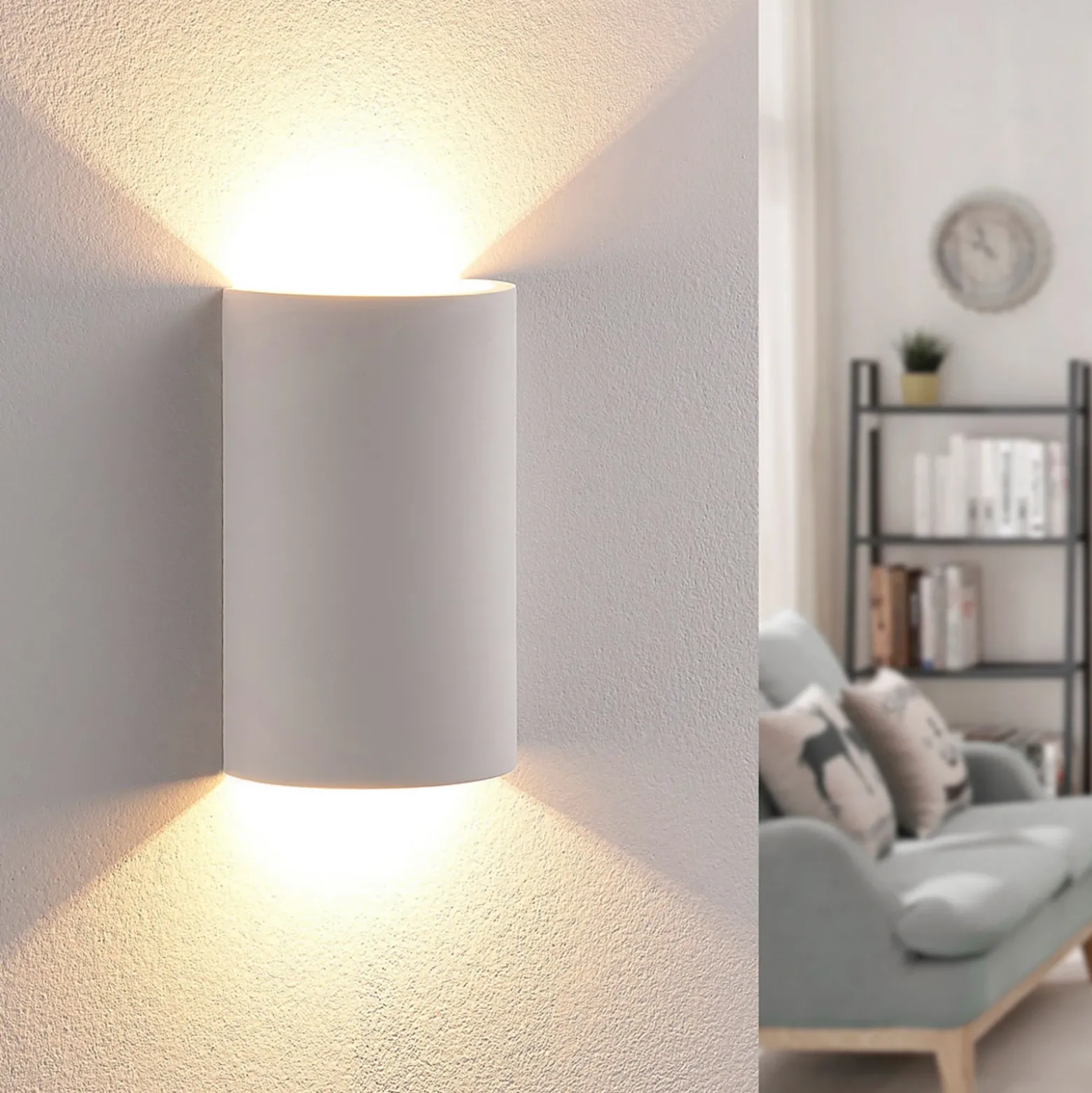 Aplique de pared LED Lindby Jenke, altura 16 cm, blanco, escayola