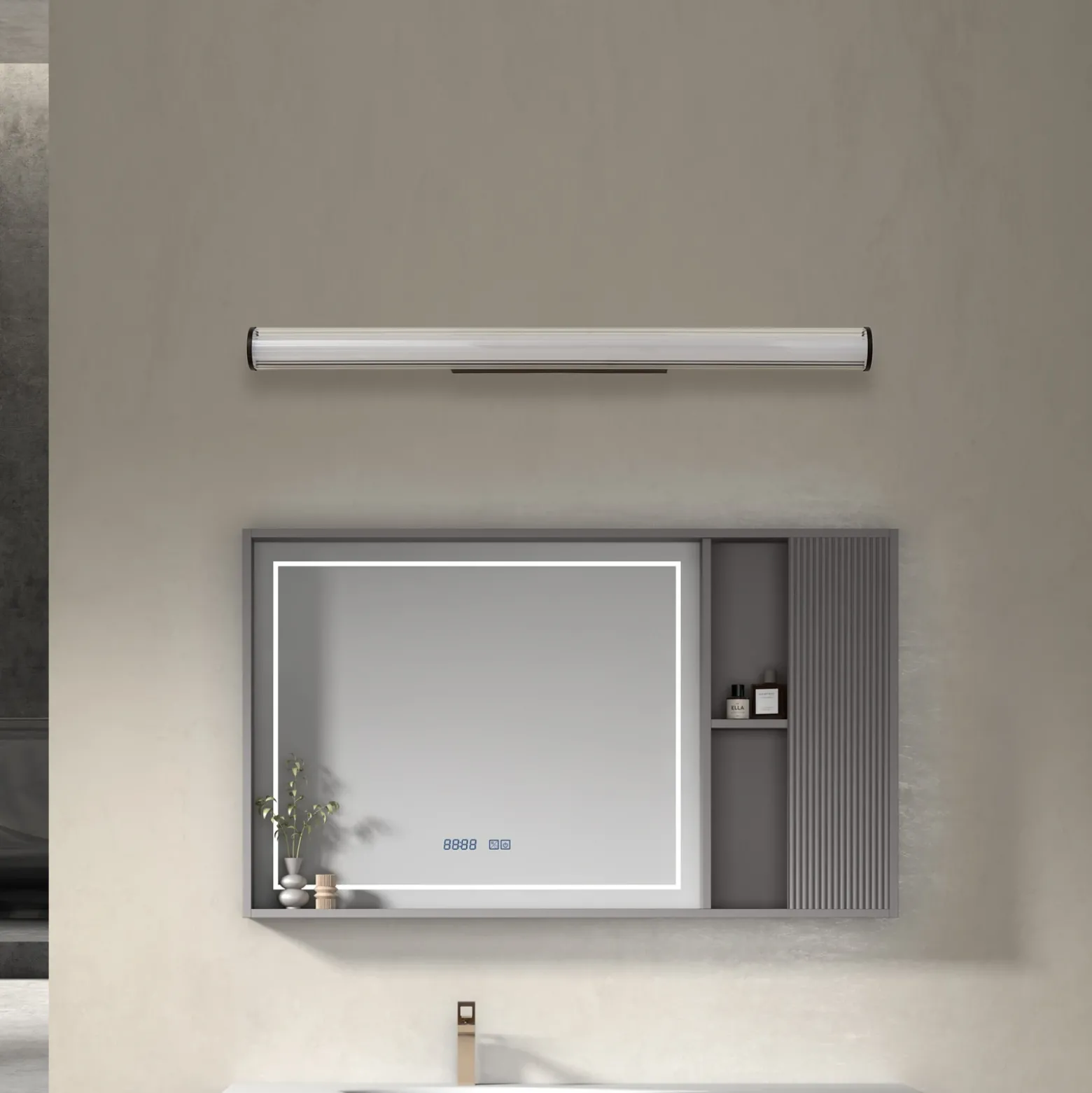 Aplique de pared LED Lindby Kirka, negro, metal, IP44, 90 cm, CCT