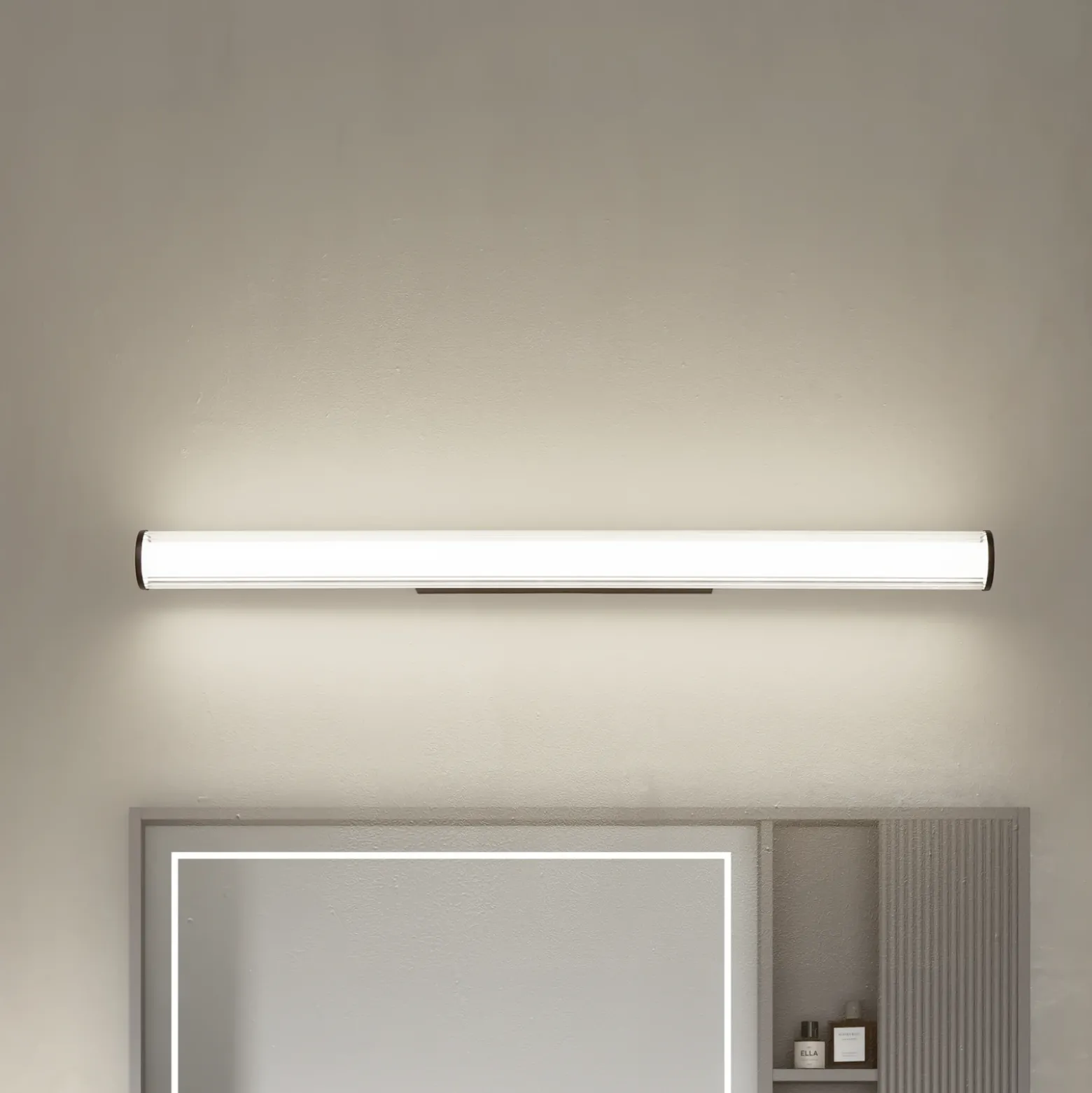 Aplique de pared LED Lindby Kirka, negro, metal, IP44, 90 cm, CCT