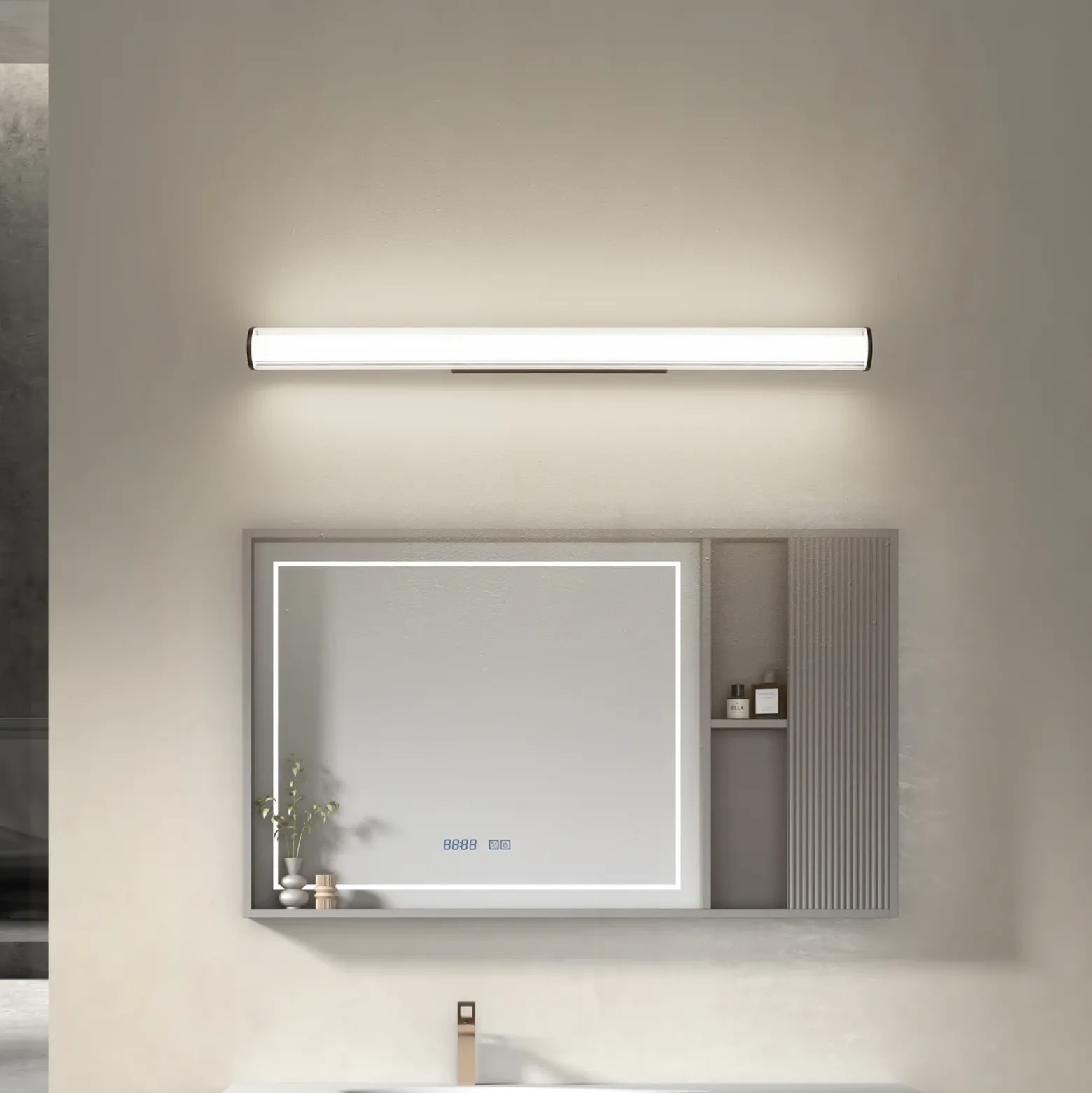 Aplique de pared LED Lindby Kirka, negro, metal, IP44, 90 cm, CCT