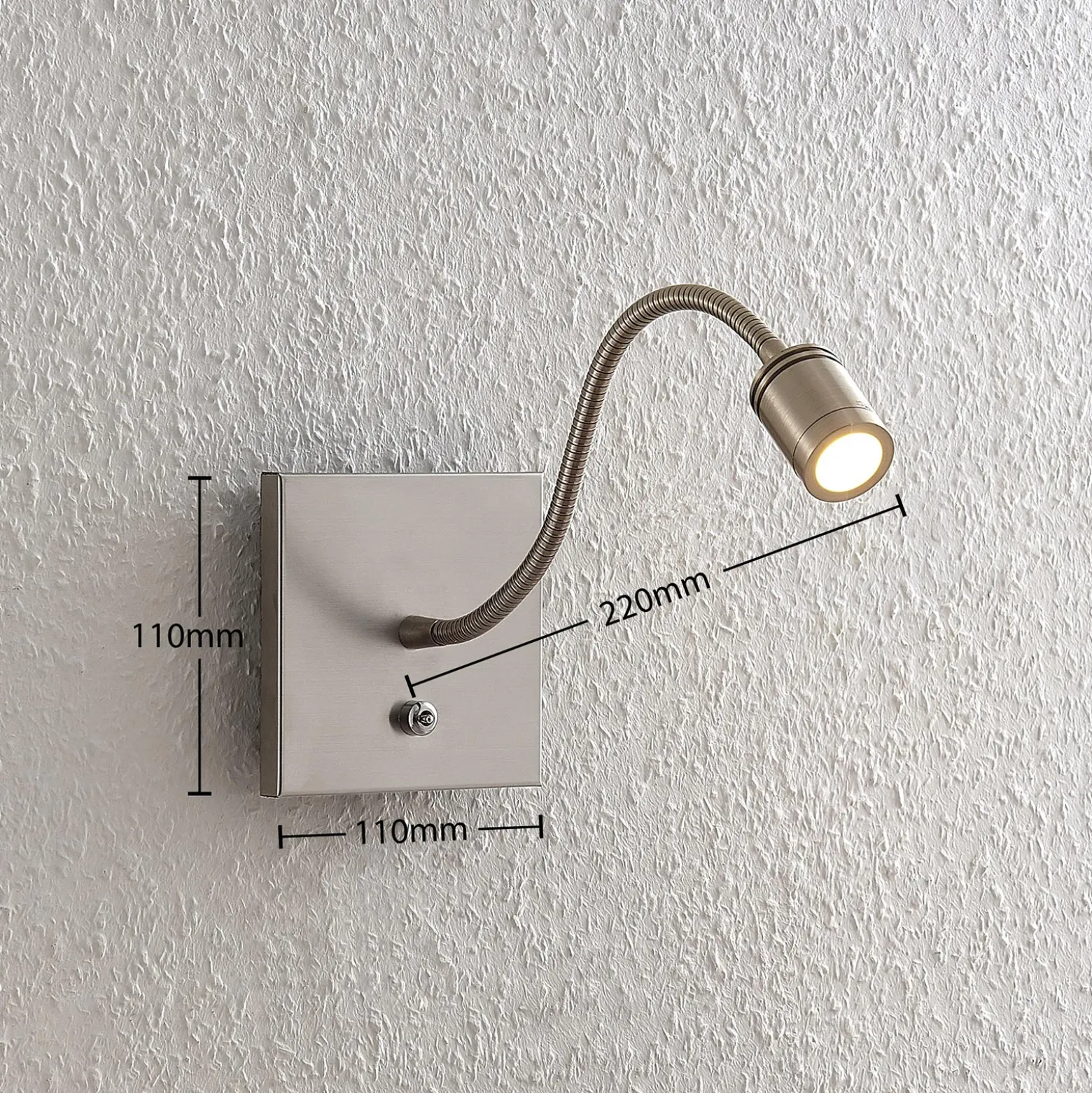 Aplique de pared LED Lindby Legera, 11 cm, color níquel, brazo flexible
