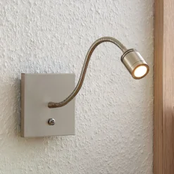 Aplique de pared LED Lindby Legera, 11 cm, color níquel, brazo flexible