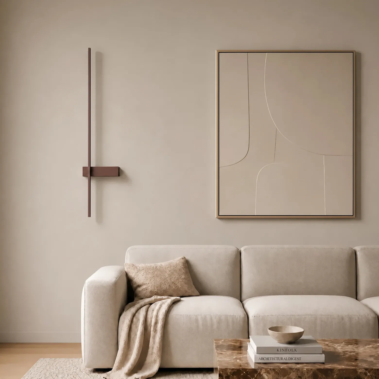 Aplique de pared LED Lindby Natsumi, marrón, aluminio, 90 cm