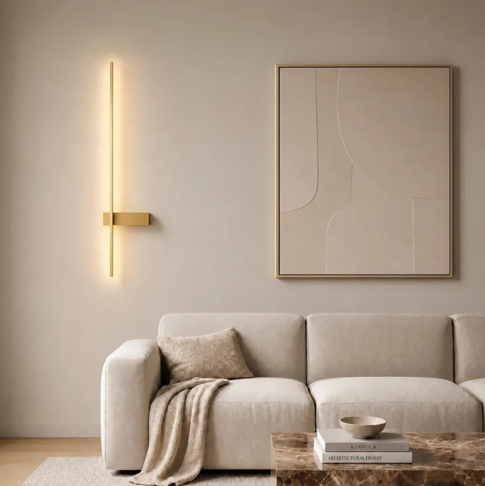 Aplique de pared LED Lindby Natsumi, latón, aluminio, 90 cm
