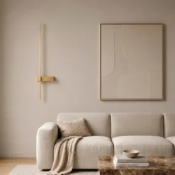 Aplique de pared LED Lindby Natsumi, latón, aluminio, 90 cm