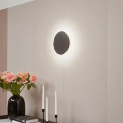 Aplique de pared LED Lindby Peetu, Ø 25 cm, pizarra, atenuable
