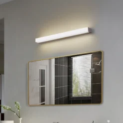 Aplique de pared LED Lindby Philippa, angular, 59 cm, color aluminio, IP44