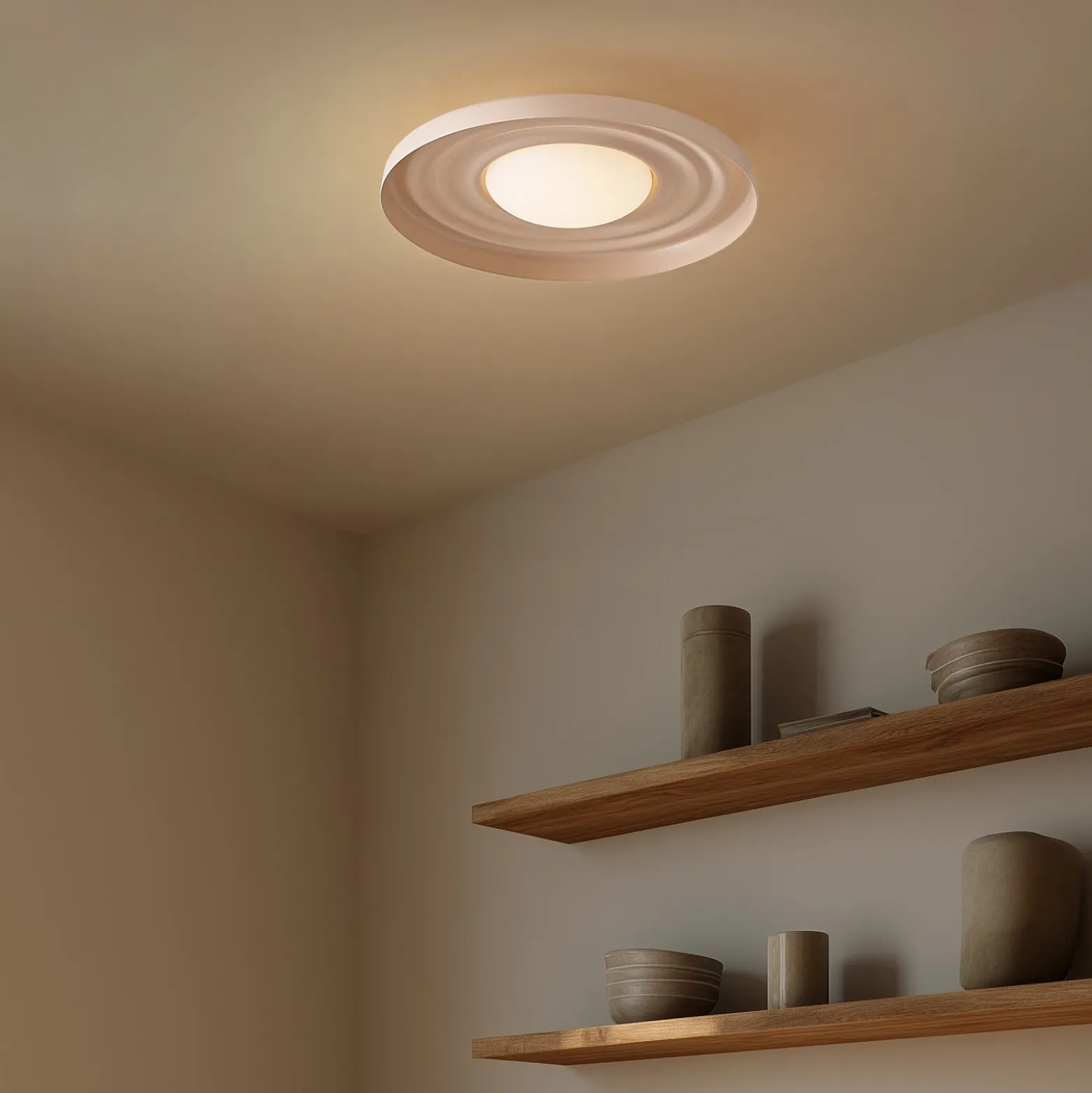 Aplique de pared LED Lindby Waves, beige, Ø 43 cm, metal