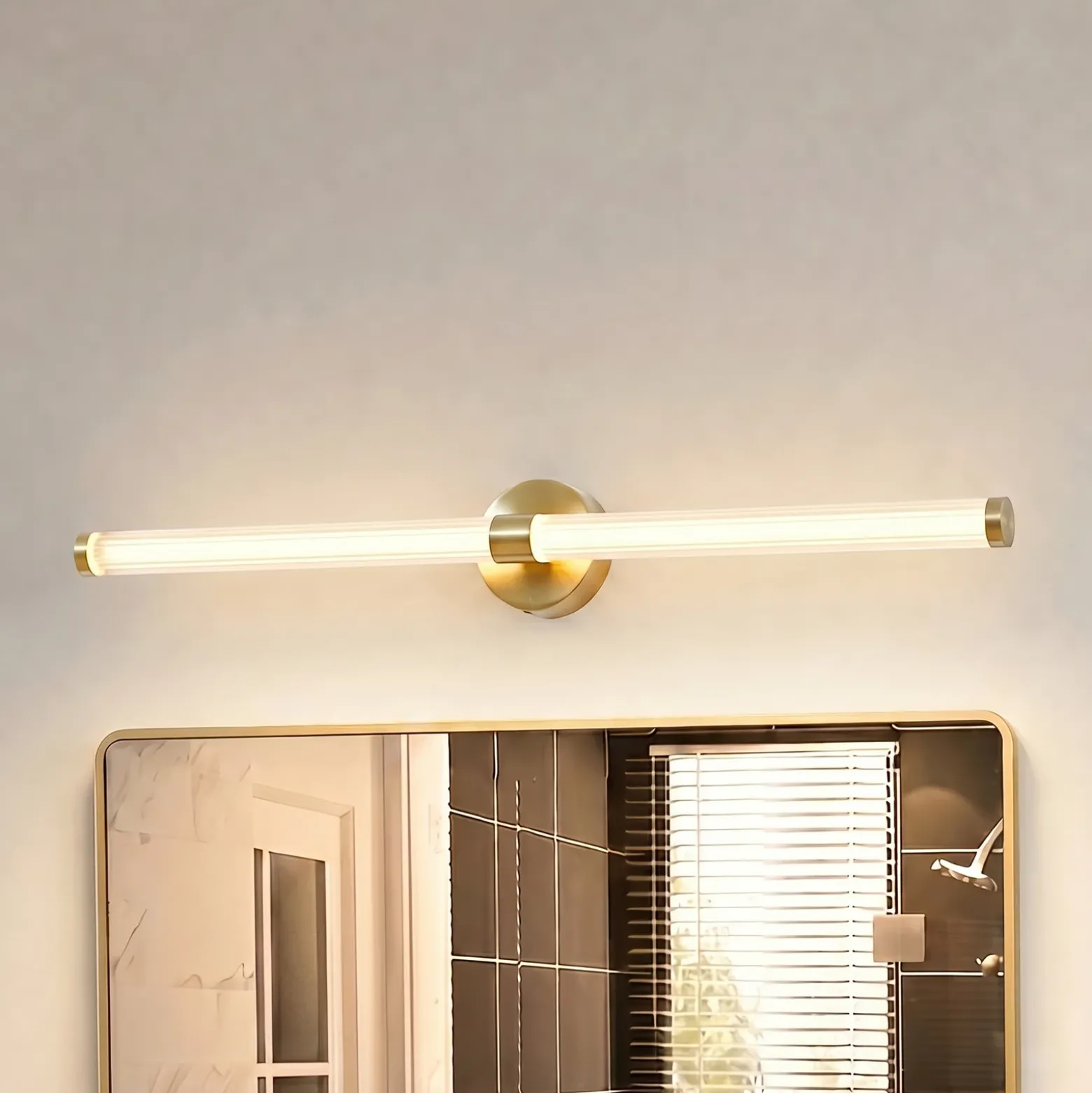 Aplique de pared LED Lucande Melisa, dorado, 90 cm, CCT, IP44