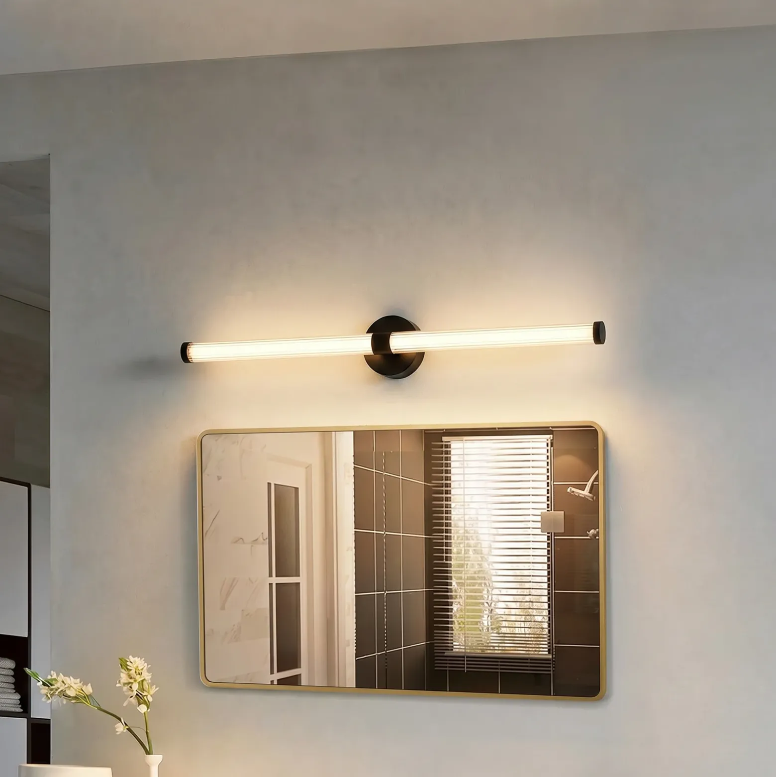 Aplique de pared LED Lucande Melisa, negro, 90 cm, CCT, IP44