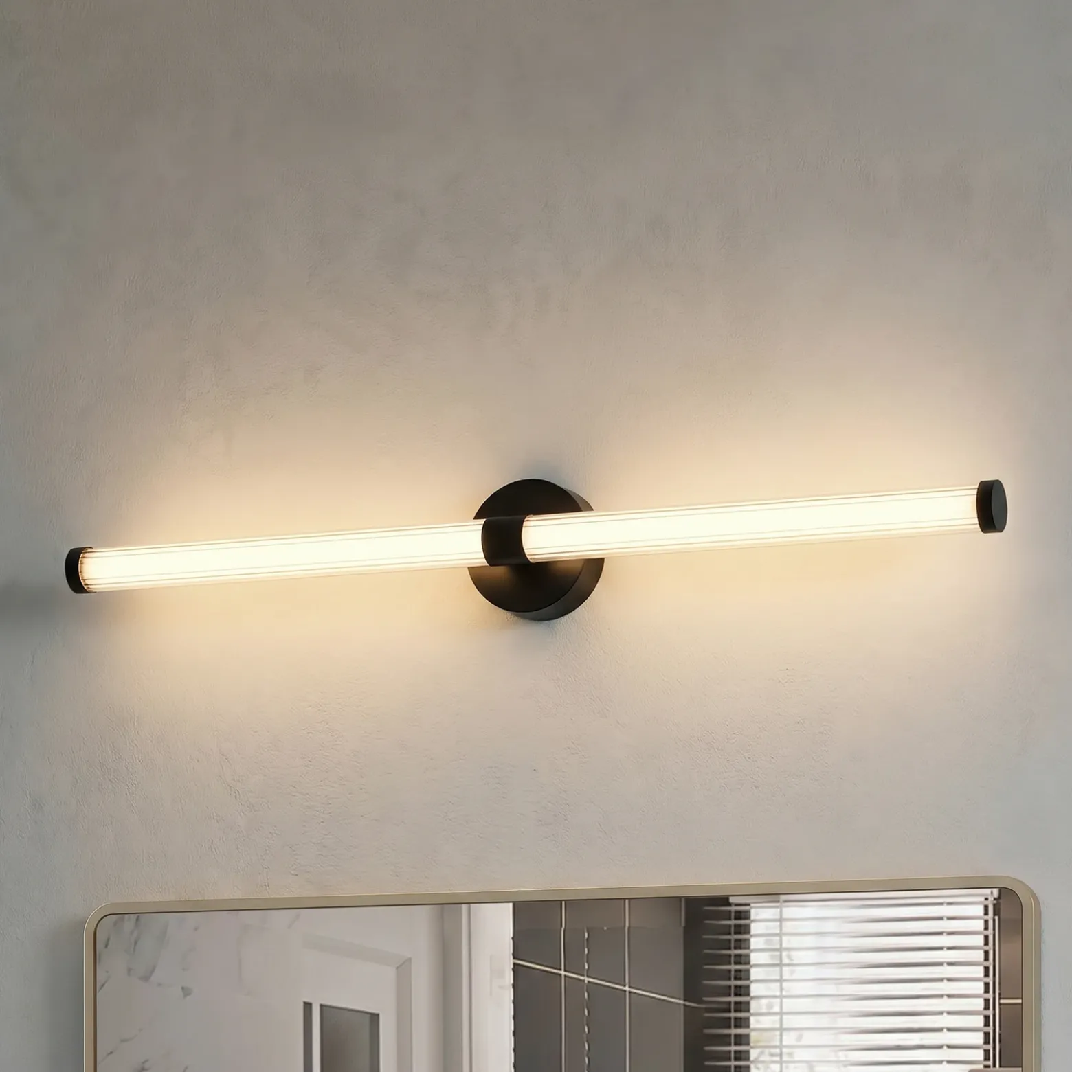Aplique de pared LED Lucande Melisa, negro, 90 cm, CCT, IP44