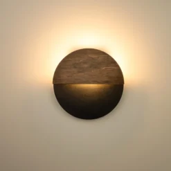 Aplique de pared LED Luna S, negro/wengué, acero, madera, 3.000 K