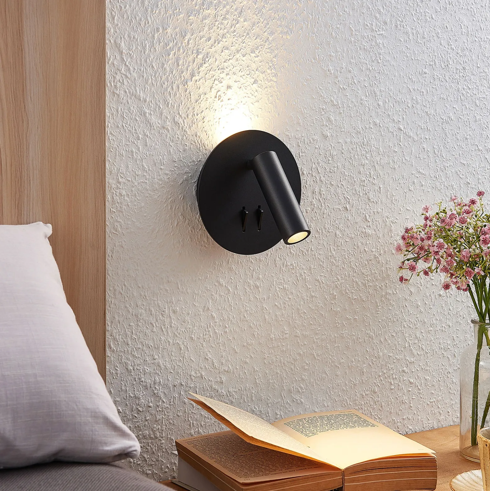 Aplique de pared LED Magya, negro, 2 luces, redondo, de Lucande