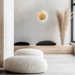 Aplique de pared LED Miranda, color dorado/beige, altura 25 cm, piedra