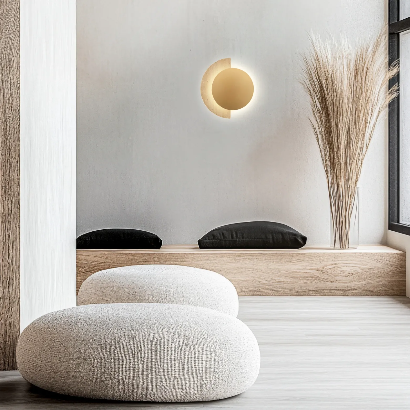 Aplique de pared LED Miranda, color dorado/beige, altura 25 cm, piedra