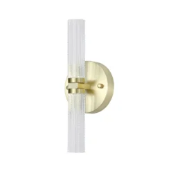 Aplique de pared LED para baño Aberdeen, altura 34 cm, color latón, 2 luces.