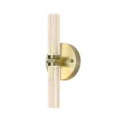 Aplique de pared LED para baño Aberdeen, altura 34 cm, color latón, 2 luces.